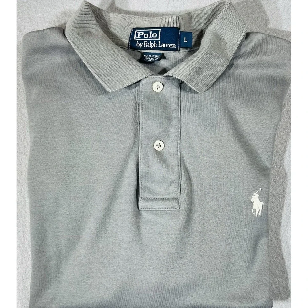 Polo Ralph Lauren Mens Large Gray Classic Fit Cotton Short Sleeve Polo Shirt
